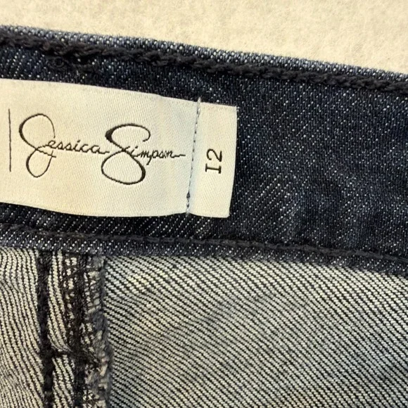 Jessica Simpson Daisy Flare Blue Denim Jeans Womens Size 12 Stretch Raw Hem Y2K - Picture 9 of 16
